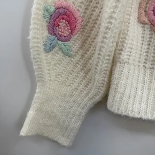 LoveShackFancy Ridge Sweater S Floral Embroidered Wool Blend Cottagecore - Image 4