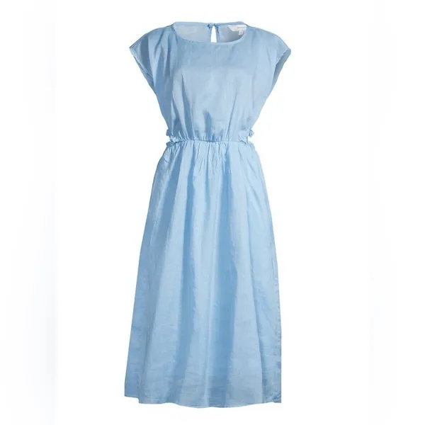 NWT Rebecca Taylor Sleeveless Ramie Cut Out Dress With Pockets Azul Blue Size L - Image 3