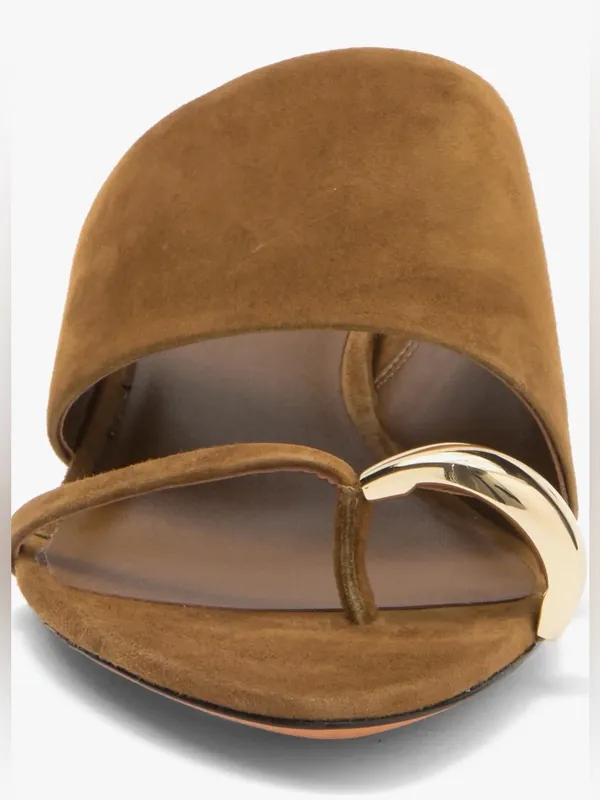 Vince Suede Open-Toe Mule in Cognac with Gold Accent Size 5.5 - Image 4