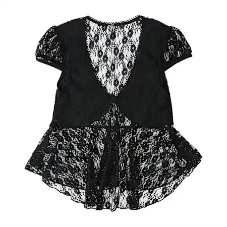 NWT Black Lace see through Cap Sleeve Babydoll high low Top size M - Image 6