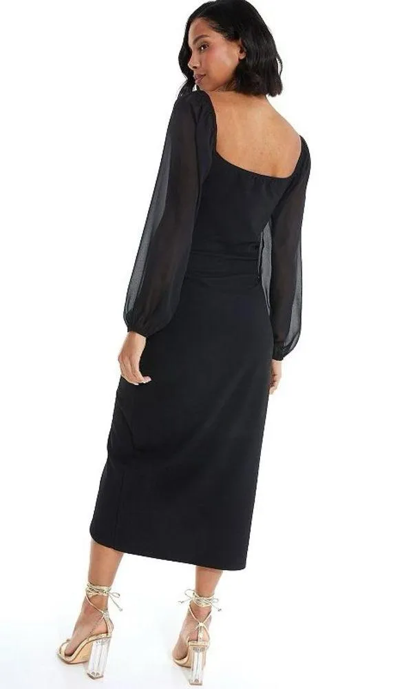 QUIZ Women's Chiffon Sleeve Scuba Crepe Midi Dress Size 8 US NWT - Image 2