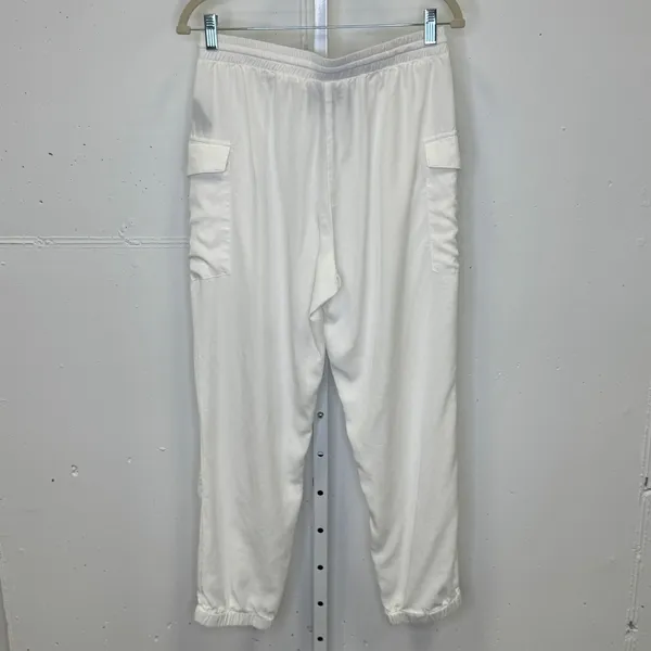 Mags & Pye White Cargo Jogger Pants Women's Medium Elastic Waist Zipper Detail‎ - Image 2