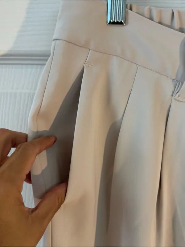 Quince Stretch Crepe Pleated Wide Leg Pants Cream (Sand) Size 10 Trousers - Image 8