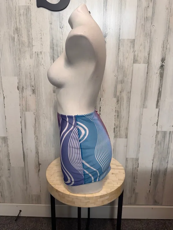 SheIn Wavy Graphic Print Sheer Mesh Mini Skirt Womens Size Small Purple Blue Cover Up - Image 2