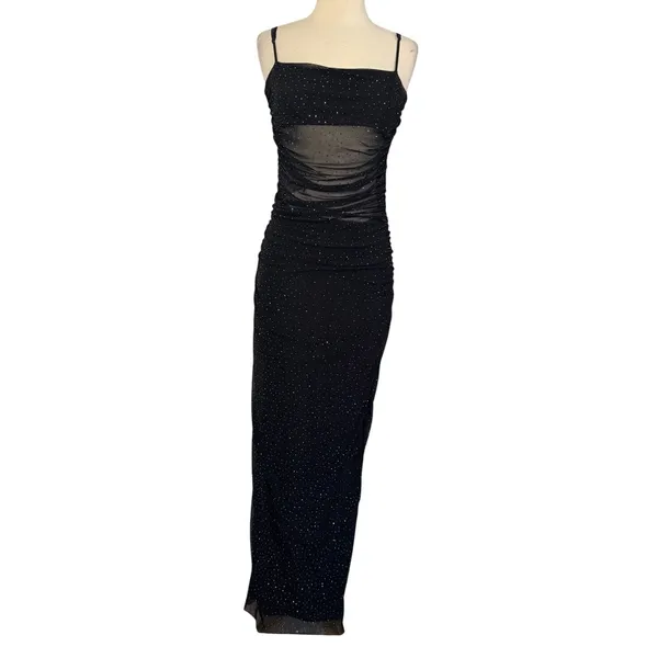 AFRM Jennan Rhinestone Illusion Maxi Dress Mesh Mid Section Black Size M - Image 4