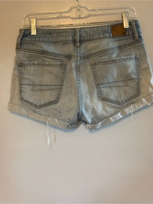 American Eagle Outfitters Light Gray Rolled Hem Denim Shorts - Image 3