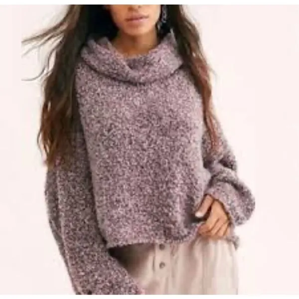 Free people BFF sweater in Berry oversized cowl neck women’s size medium (0655) - Image 2