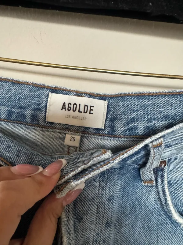 AGOLDE Light Blue High-Rise Cutoff Denim Shorts - Image 3