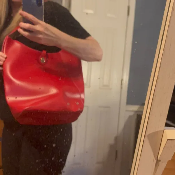 Red Leather Shoulder Tote Bag - Image 4