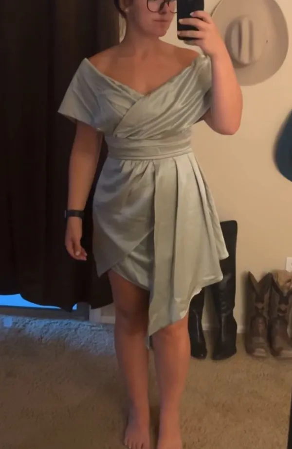 Lulus Always Celebrating Sage Green Off Shoulder Mini Dress - Image 5