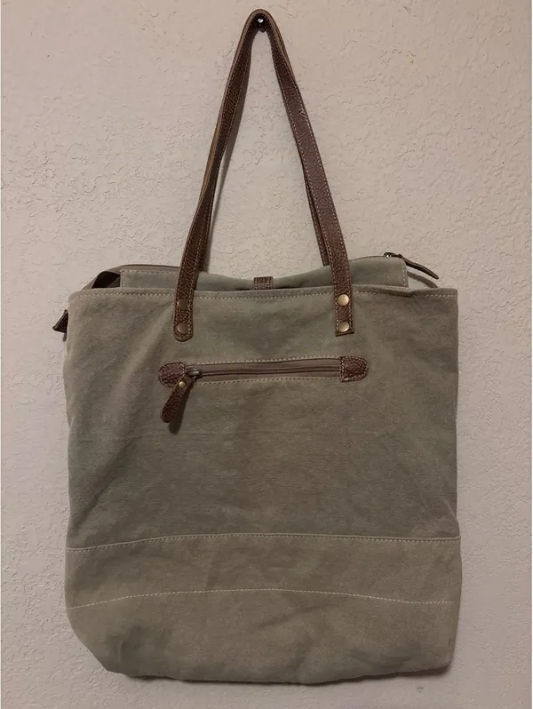 Myra Bag Canvas and Faux Fur Tote Shoulder Bag with USA Print - Image 3