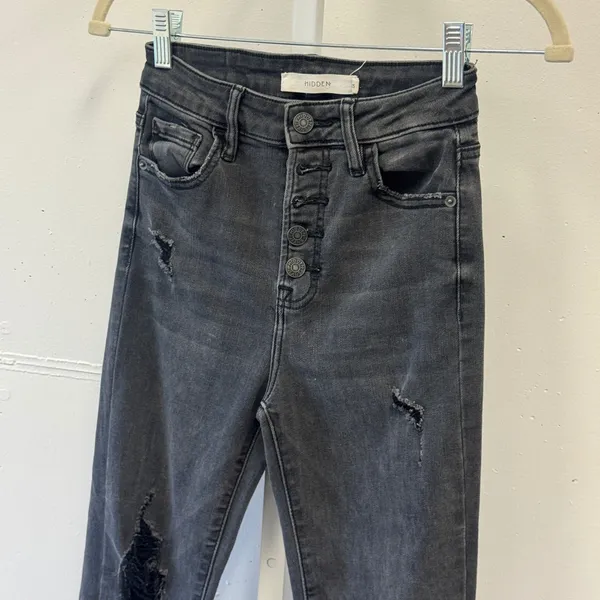 Hidden LA Jeans Gray High Rise Distressed Frayed Hem Button Fly Cropped Jeans 25 - Image 3