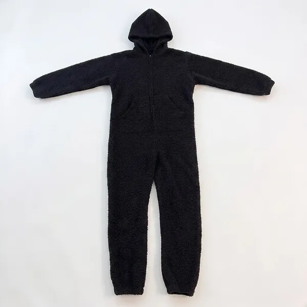 SKIMS Cozy Hooded One piece Onyx Black teddy lounge Jumpsuit Size Medium - Image 2