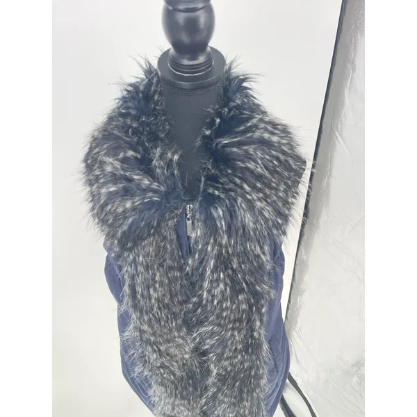 Soft Surroundings Women's Faux Fur Puffer Vest Jacket‎ Blue Size L - Image 3