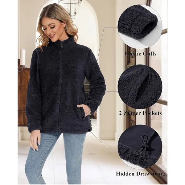 NEW Black Sherpa Jacket Zip Up Fleece Jacket Fuzzy M - Image 5