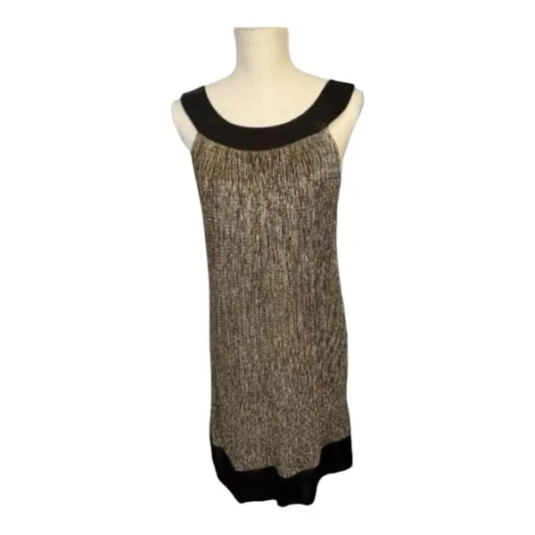 Black Gold Shimmery Shift Short Dress Size 8 Sleeveless Tie Back Night Out - Image 2