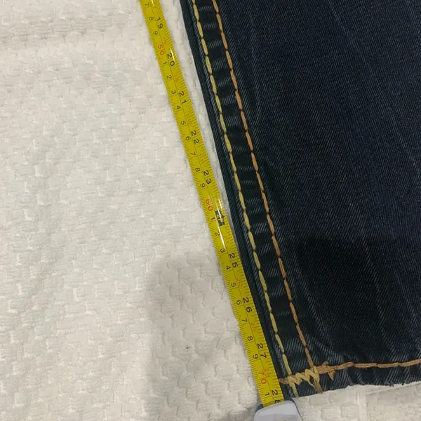 True Religion Women's Dark Blue Skinny Jeans with Yellow Contrast Stitching - Image 7