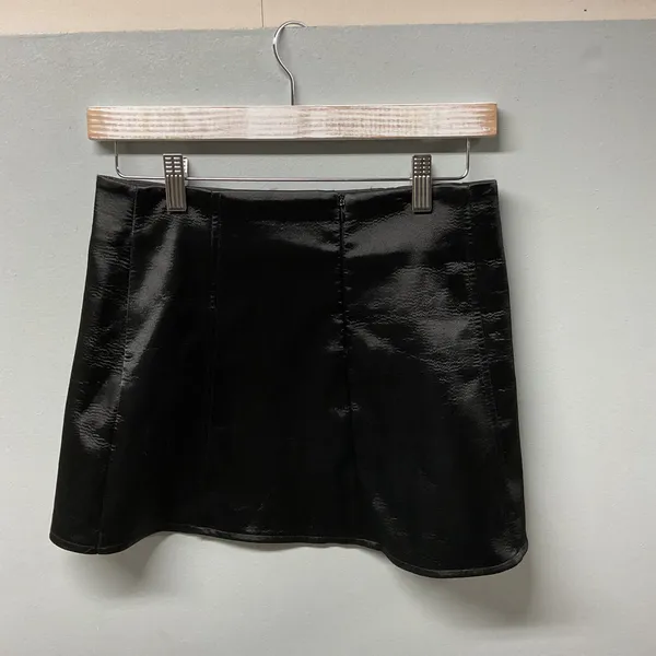 Zara Mini Skirt‎ Womens Small Black Textured Coated A-Line Night Out Edgy - Image 3