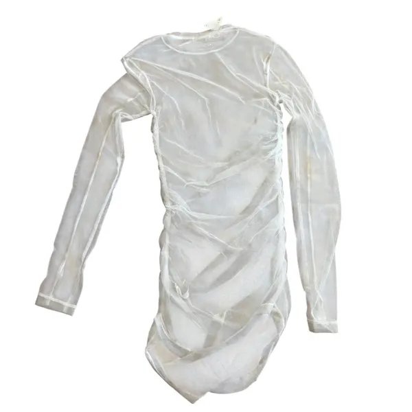 Free People White Sheer Mesh Dress Long‎ Sleeve Size M Layering See Through - Image 2