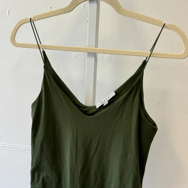 Gaze Olive Green V-Neck Spaghetti Strap Bodysuit Small T42668 Soft Stretch - Image 3