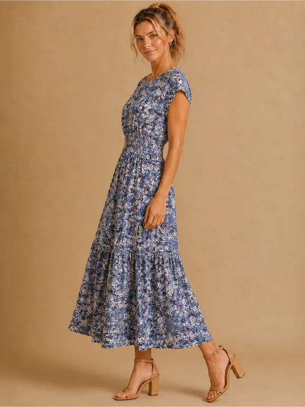 Nation Ltd. Boho Ditzy Floral 100% Pima Cotton Smocked Waist Maxi Dress Size XS - Image 2
