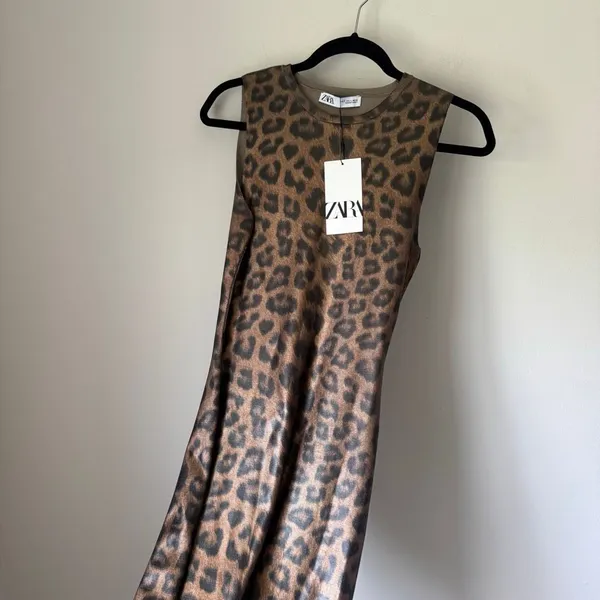 Zara Leopard Print Foil Knit Midi Dress Size S NWT - Image 6