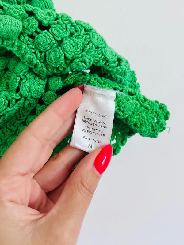 Green Crochet Rosette Crop Top Fairycore Boho Medium - Image 3