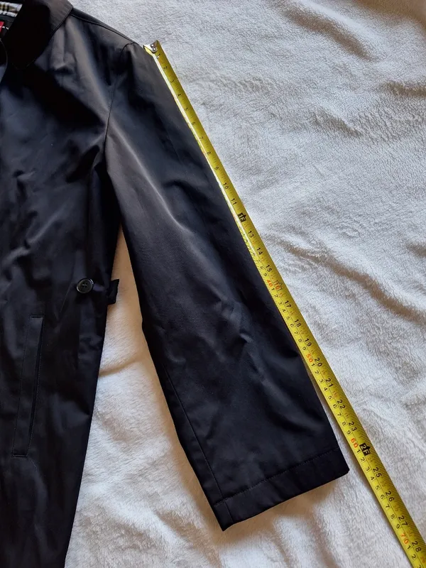 NWOT Gallery Black Single Breasted Rain Coat Jacket Size L Plaid Lining - Image 4
