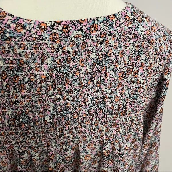Rose & Olive Top Tunic Floral Split Neckline 3/4 Sleeve Smocking Pink Blue White - Image 11