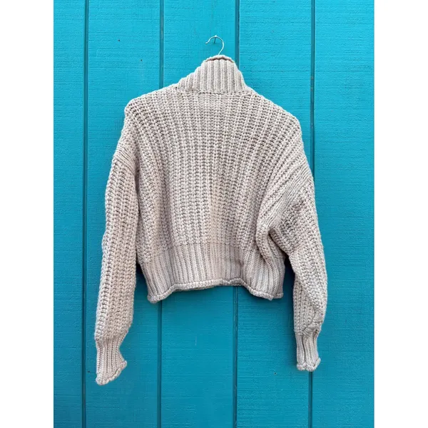 H M‎ Chunky Knit Turtleneck Sweater Beige Cropped Cozy Pullover Size S - Image 5