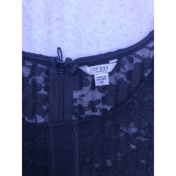 Guess Lace Skater Dress‎ Women 10 Black Long Sleeve Floral Fit & Flare - Image 2