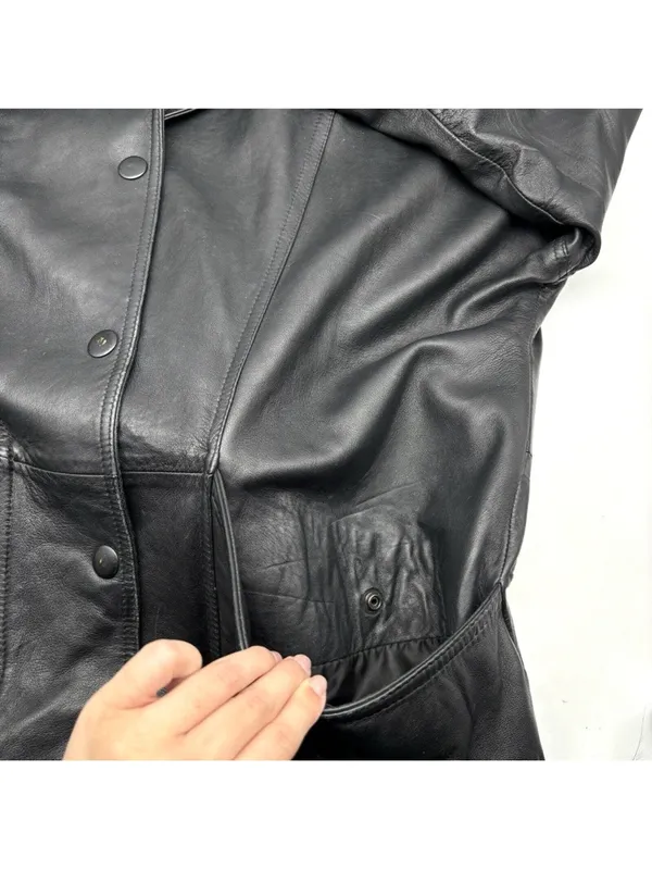 Vintage 90s Morgan Taylor Black Genuine Leather Button Down Jacket Size Women L - Image 8