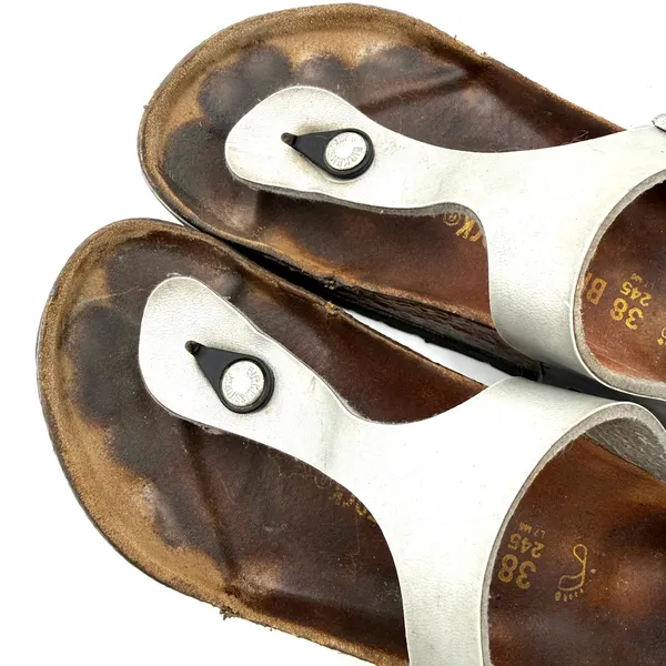 Birkenstock Women's Silver Gizeh Thong Leather Sandals Size 38 / 245 / 7 - Image 3