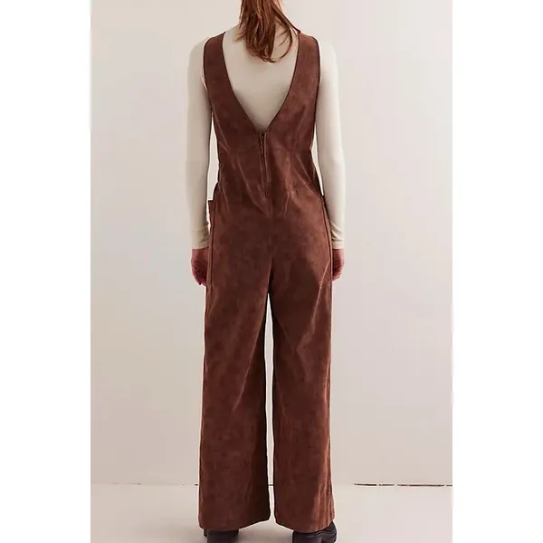 We The Free People NWT Nico Faux Suede One-Piece Jumpsuit XS Brown Romper - Image 3