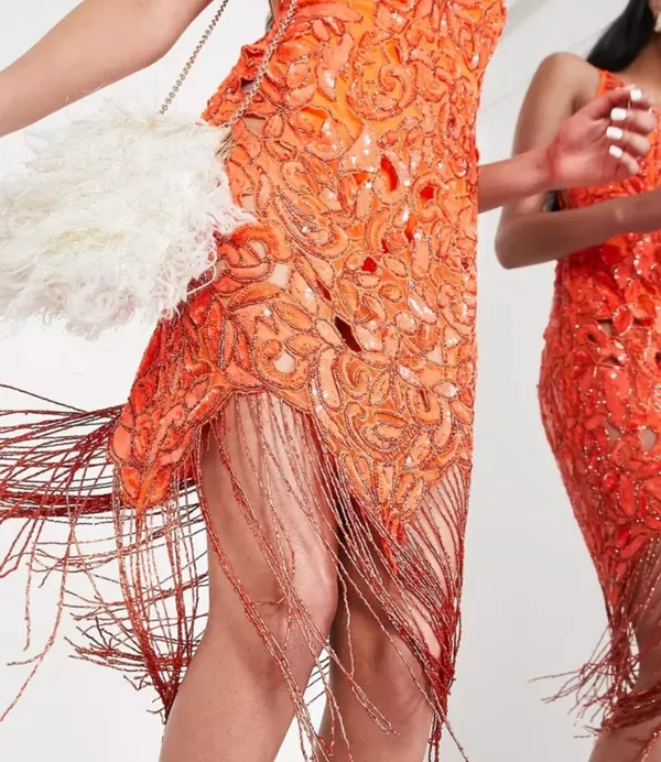 As Seen On Screen EDITION Sequin Cutwork Cami Midi Dress with Fringe (8) - Image 3