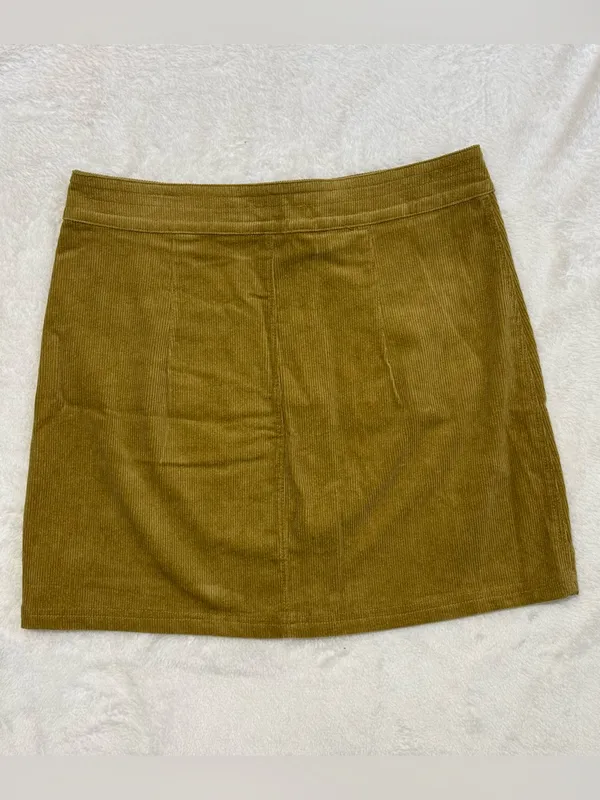 Listicle Mustard Yellow Corduroy Button Front A-Line Mini Skirt Size L - Image 2