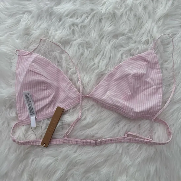 Skims Cotton Poplin Triangle Bralette Cherry Blossom Stripe XL - Image 6