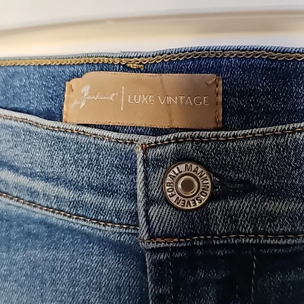 7 for all mankind luxe vintage Roxanne ankle cropped skinny raw hem jeans sz 33 - Image 6