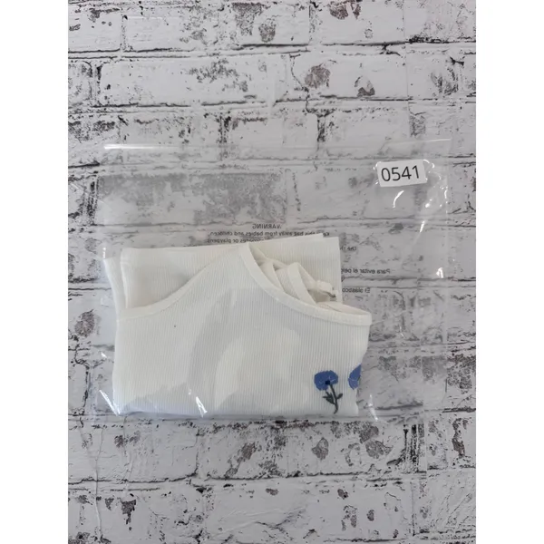 Hollister White Ribbed Baby Cami Blue‎ Floral Embroidery Adjustable Straps Large - Image 5