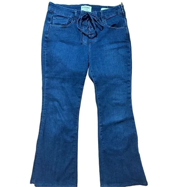 Frame Le Bell Lace‎ Up Jean In Hayworth High Waist Cropped Flare Jeans Sz 27 - Image 11