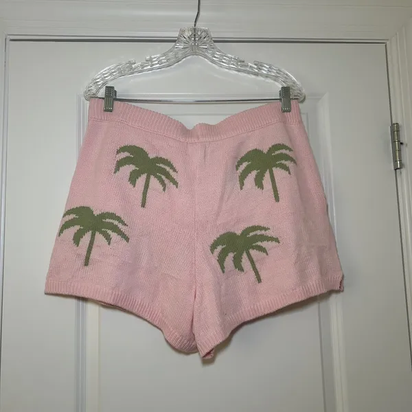 Show Me Your Mumu Boardwalk Shorts Pink Palm Tree Knit MS2-4939 Size L - Image 5