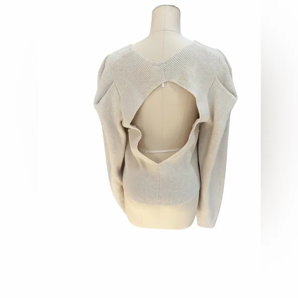 Free People Saffron‎ open back Ivory Ribbed Knit Sweater size medium, nwt - Image 4