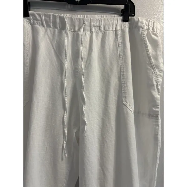 Merona White Linen Blend Pants XXL Wide Leg Drawstring Elastic Waist Resort - Image 10