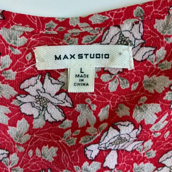 Max Studio Womens L Red Floral Ruffle High Low Wrap‎ Maxi Dress Flutter - Image 3