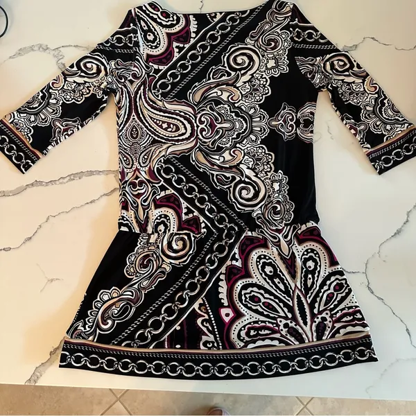 White House Black Market black print tunic long-sleeve Sz S EUC - Image 5