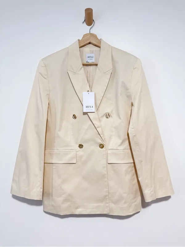 NWT Misa Los Angeles Viva Blazer Cream Stretch Cotton Double Breasted Blazer M - Image 6