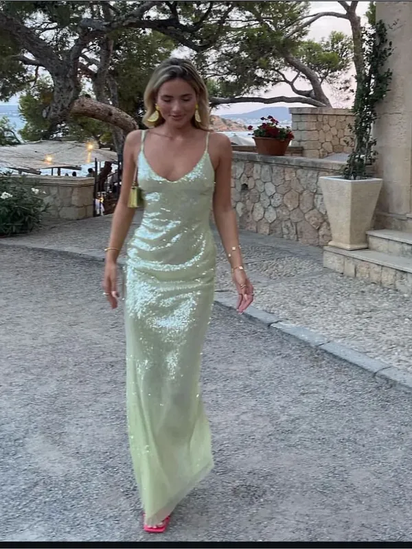 Oh Polly Marlena Sequin Maxi Dress - Light Green - Image 2