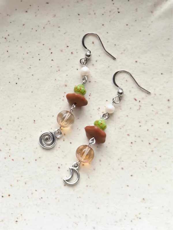 Handmade quality Czech glass beads mix fairy whimsy unique dangle earrings🌀🌙 - Image 3