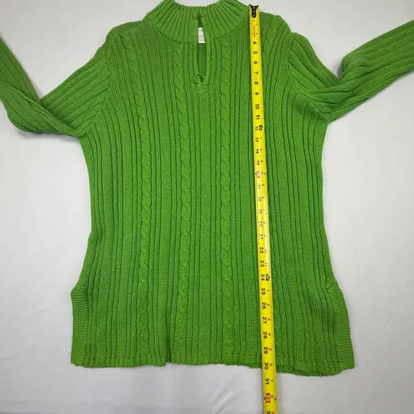 First Issue by Liz Claiborne Lime Green Cable Knit 1/4 Zip Mock Neck Sweater Lar - Image 6