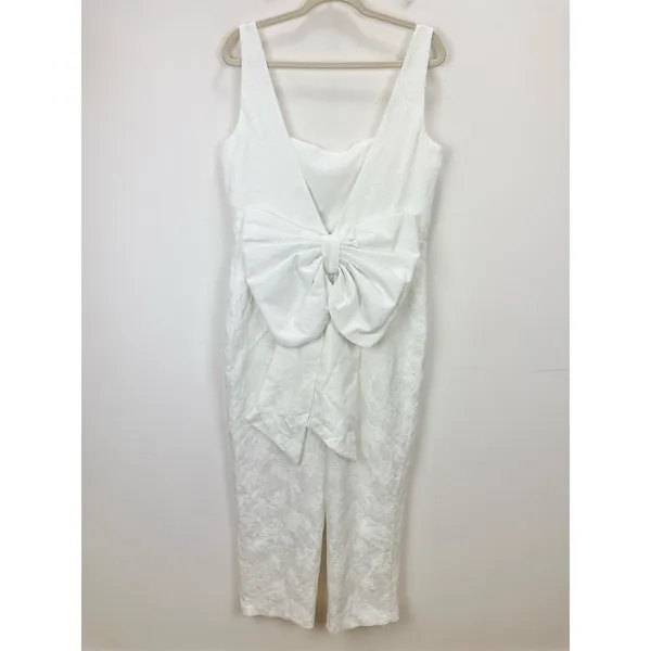 NEW Lulus Exceptional Vision White Jacquard Removable Bow Jumpsuit Bridal XL - Image 9